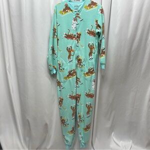 Nick & Nora women's size small one piece pjs all in one pockets sock monkeys